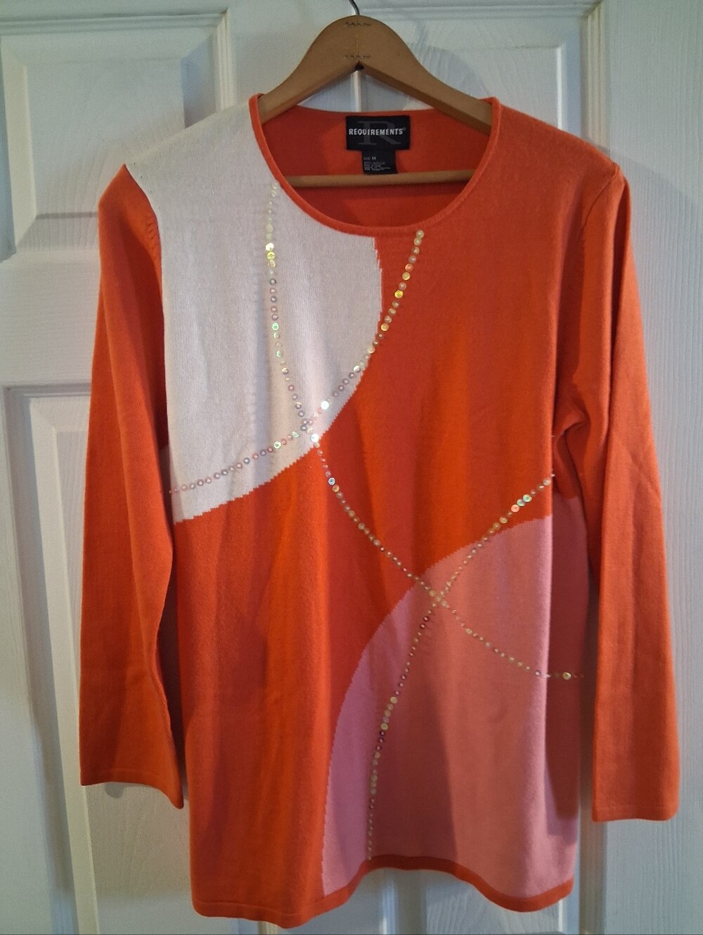 Requirements Orange Pink Sequin Knit Top